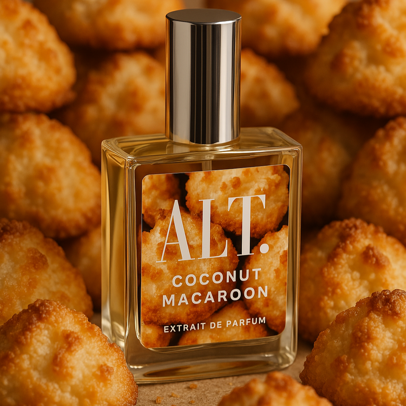 ALT. Coconut Macaroon Bottle surrounded by Coconut Macaroons
